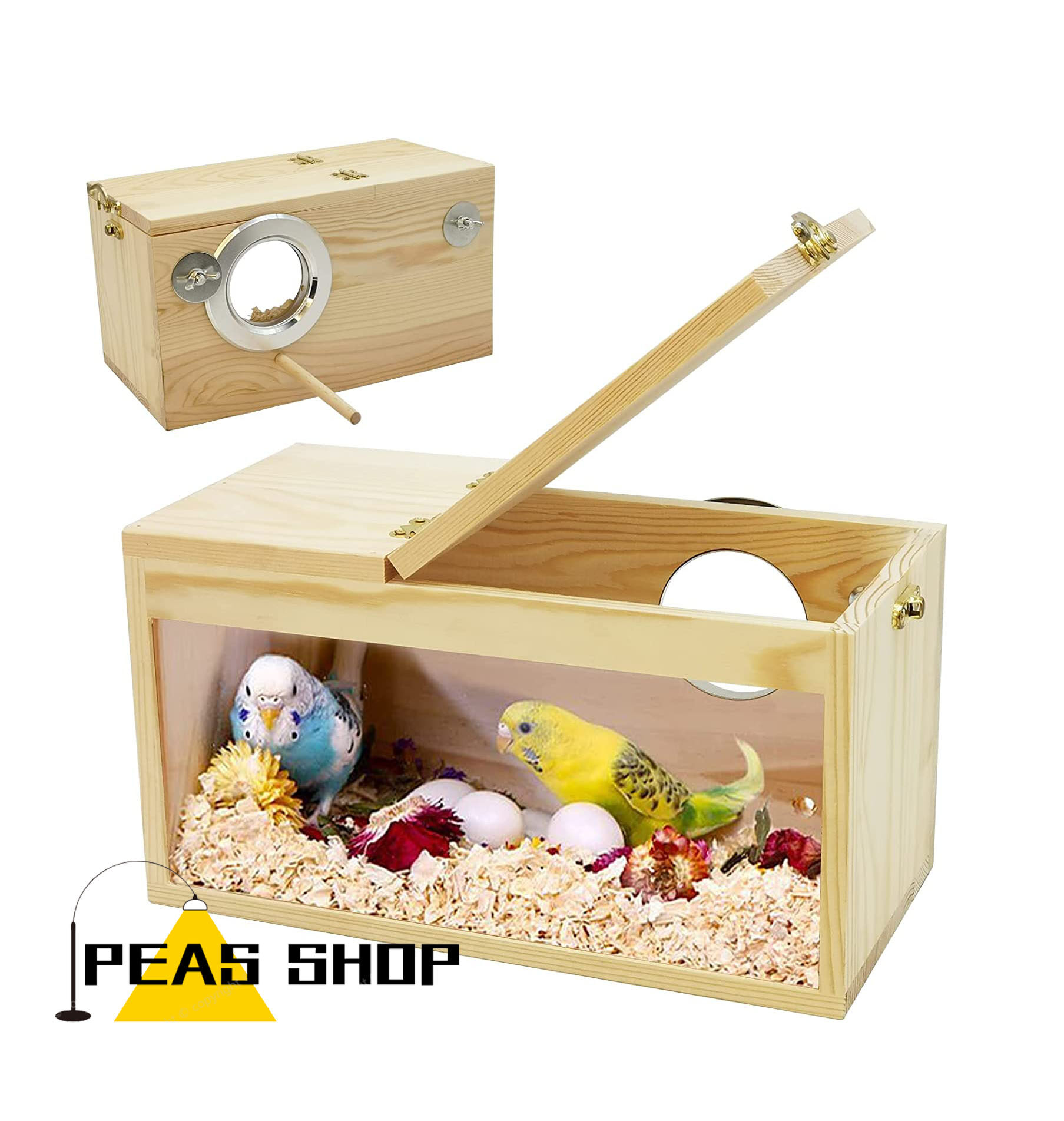 Parakeet Nesting Box, Wooden Bird Breeding Box for Cage with Perch