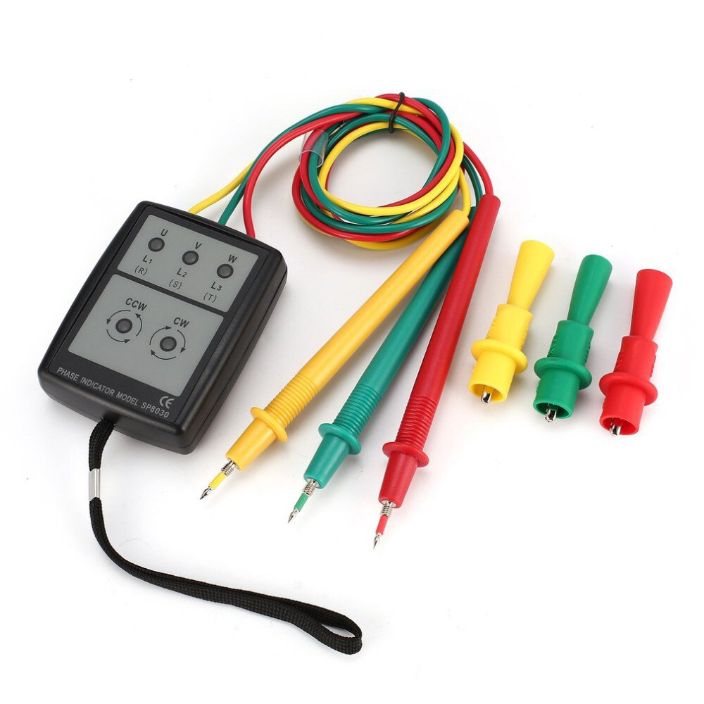3-Phase Alternating Current Phase Meter Portable Phase-sequence Tester Digital Phase-order Indicator Phase Sequence Detector Current Tester with LED Indicator Buzzer