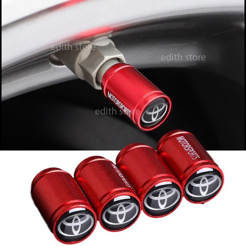 4Pcs Metal Car Wheel Tire Valve Tyre Stem Air Caps Airtight Cover For Toyota Vios hilux Innova Fortuner Wigo hiace Rush Avanza Alphard Altis Tire valve caps Car Accessories