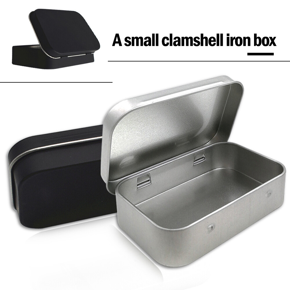 Loozykit 1pc Survival Kit Tin Small Empty Metal Tin Silver Black Flip Storage Box Case Organizer For Money Coin Candy Key Home Storage