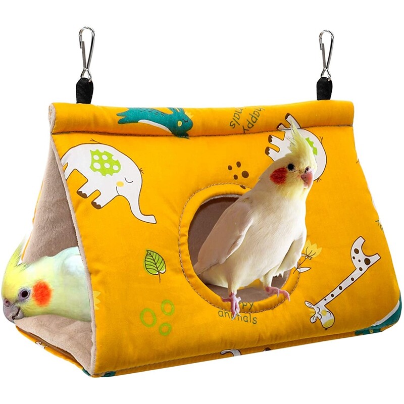 Winter Warm Bird Hammock Tent Parrots Hanging Nest Shed Hut，Small Birds Soft Plush Sleeping Bed Hideaway Cave for Parakeets Cockatiels Conures Lovebirds Finch，Cute Birdcage Perch Stand Swing Toy 