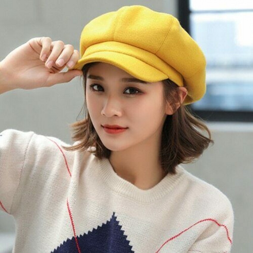[Cutewomen2020] Women Solid Color Octagonal Cap Parent Day Gift Casual Inexpensive Wool Hat Winter Beret