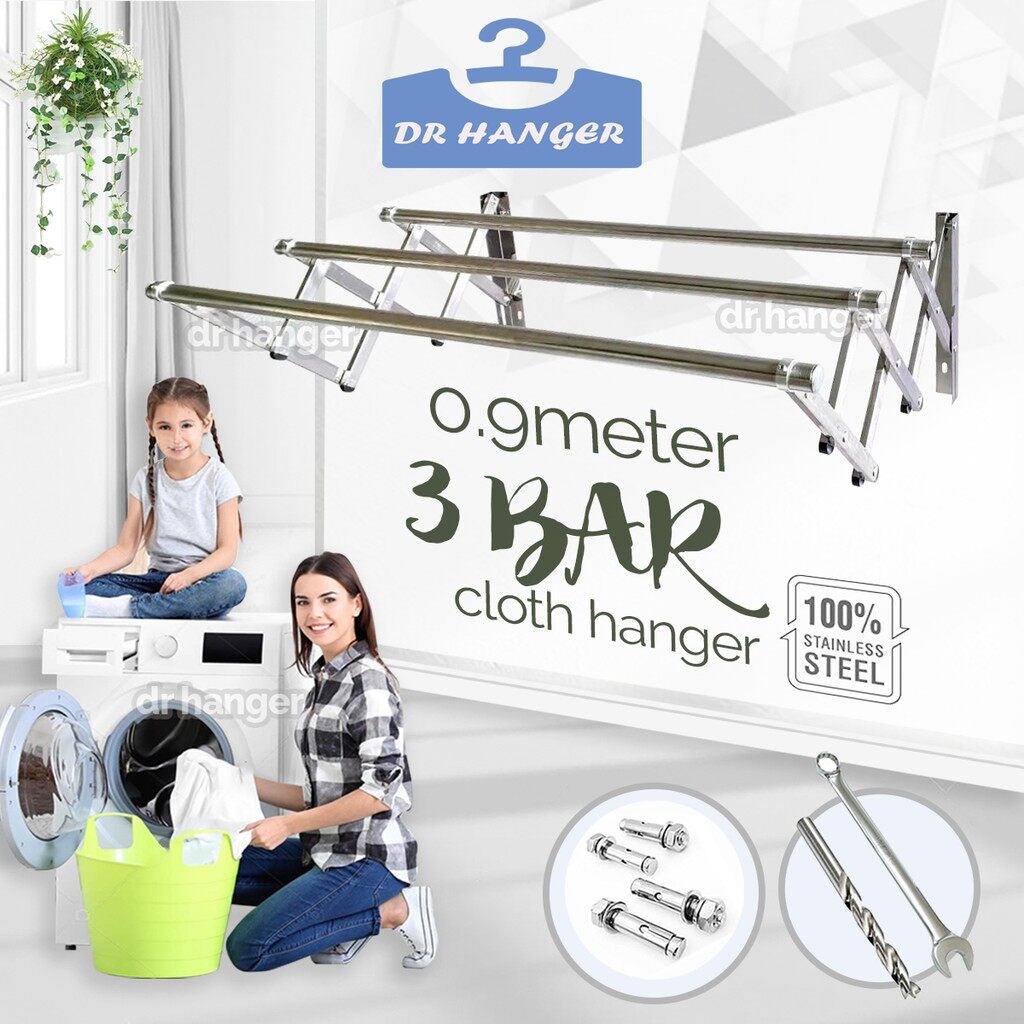 X BAR 25MM WALL MOUNTED STAINLESS STEEL RETRACTABLE CLOTH