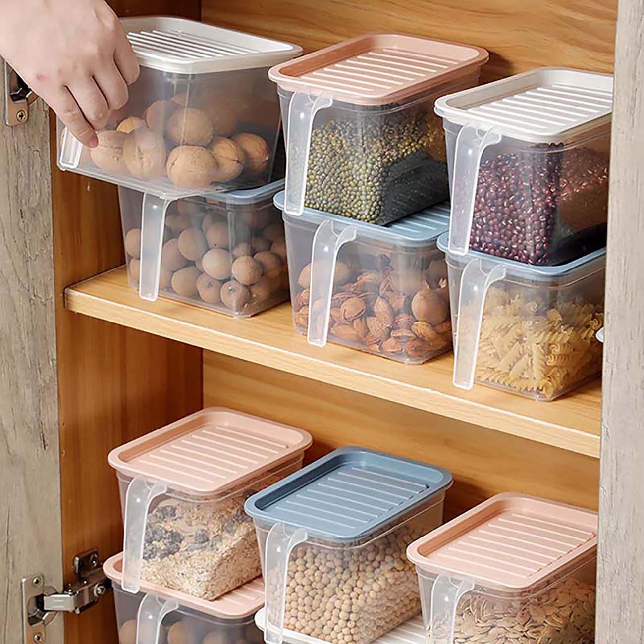 CNMF 5pcs Stackable Airtight Can with Handle Plastic Container with Lid Grain Storage Box Kithchen Organizer