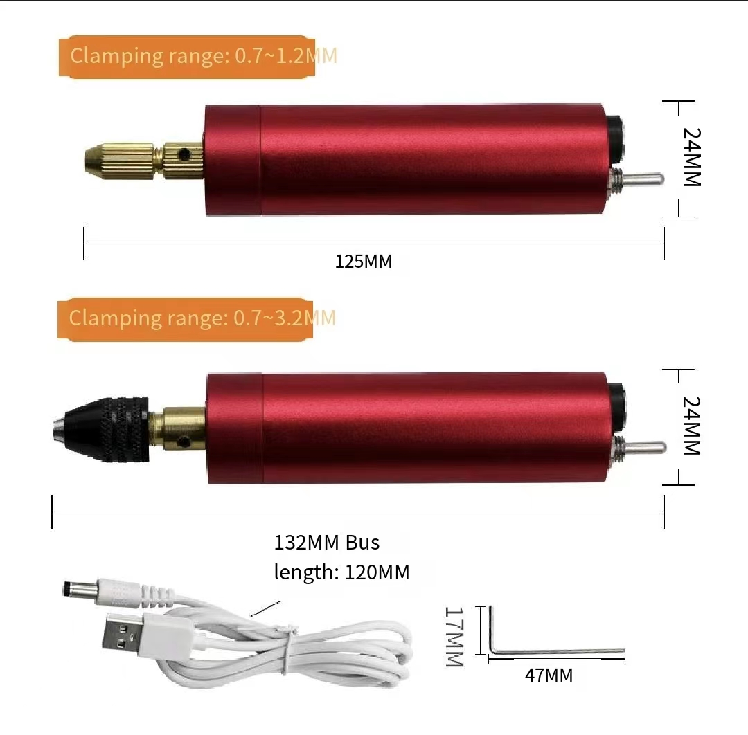 ((Ready Stock) Red Electric Grinder Grinding Polishing Mini Small Hand Drill USB Engraving Pen