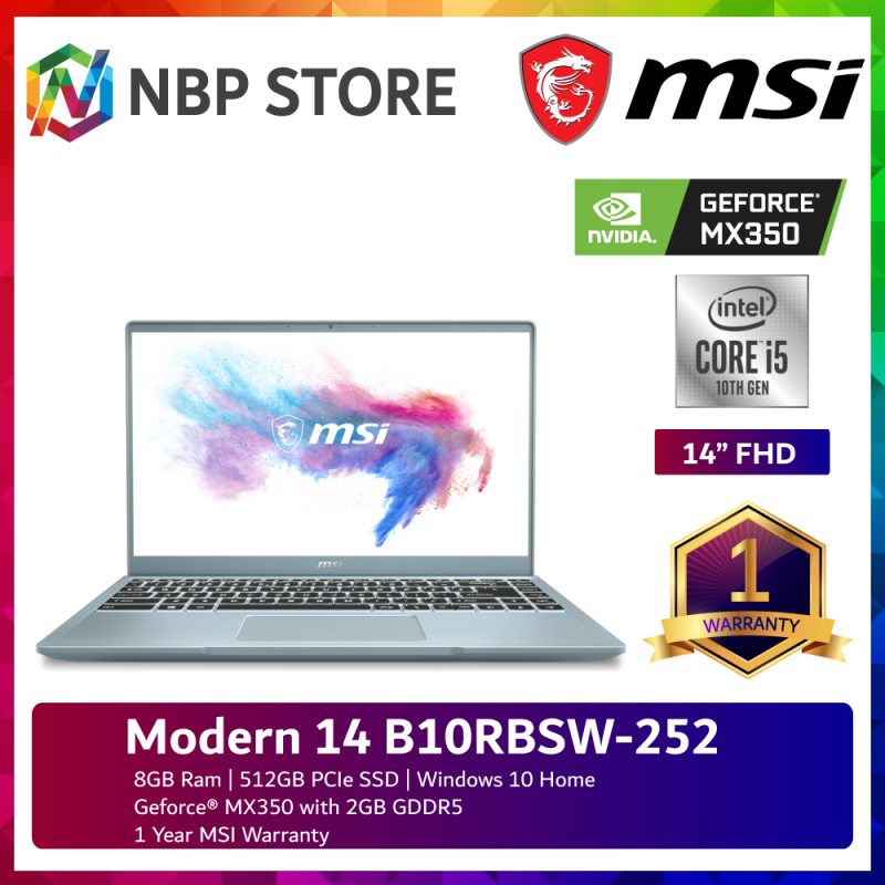 MSI Modern 14 B10RBSW-252 14 FHD Laptop Bluestone ( i5-10210U, 8GB, 512GB SSD, MX350 2GB, W10 ) Malaysia