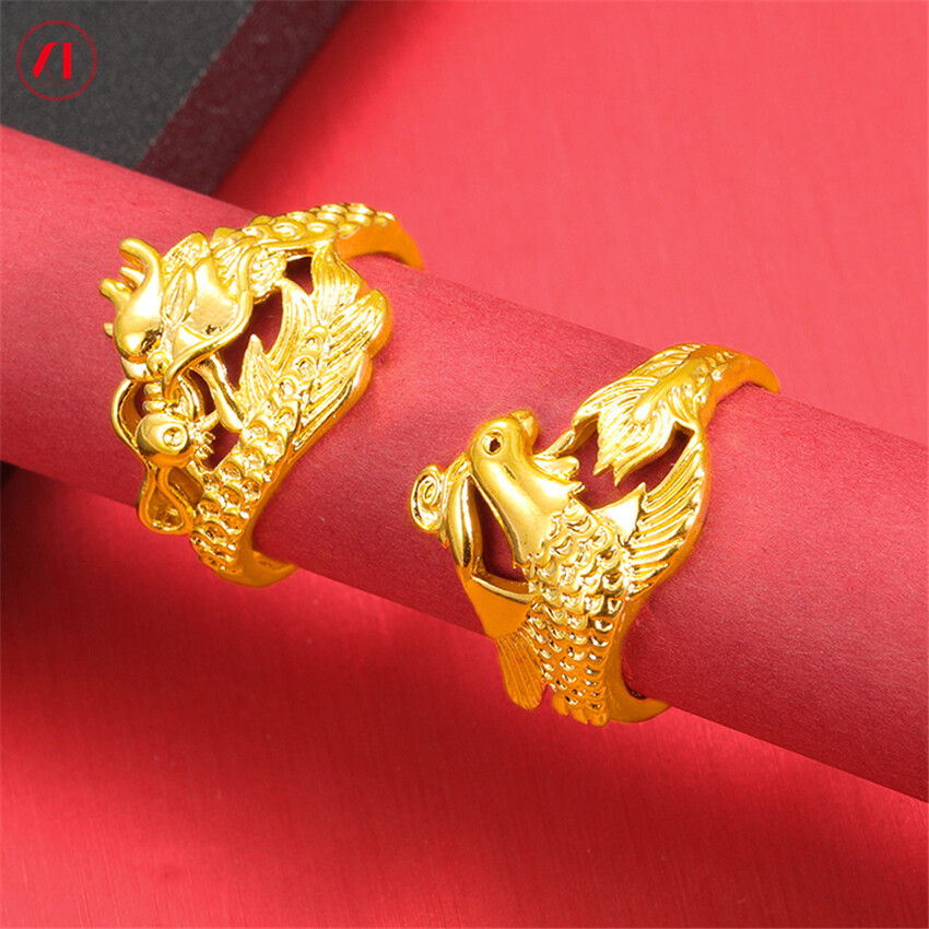 XT Jewellery Korea 24k Ring Dragon and Phoenix Adjustable Fashion Gold Plated