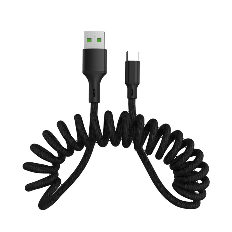 VAORLO 5A Spring Stretch Charge Cable 1.5M Fast Charging Retractable Cables Micro Type-C Lighting Phone Data Cable USB Charger Cord