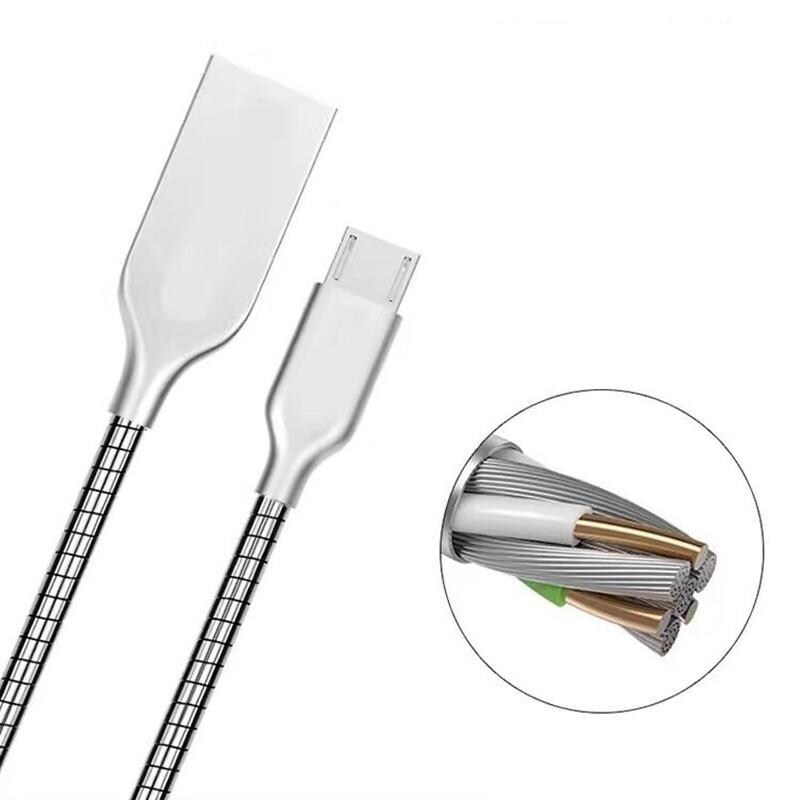 {hot} 1M Stainless Steel Metal Charging Cable Strong Flexible Sync Data Micro USB Cable Type-C Lighting Fast Charger For Iphone 11 10