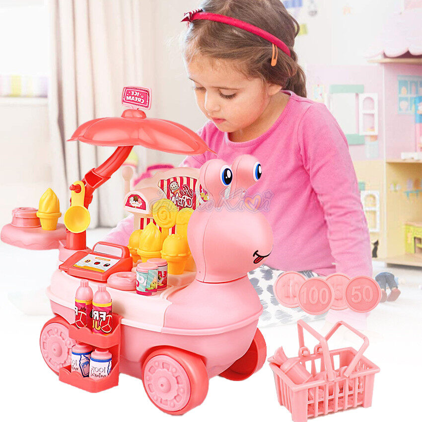 HelloKimi 27or28PCS Children Kitchen Toy Set Cart Ice Cream Toy Movable
