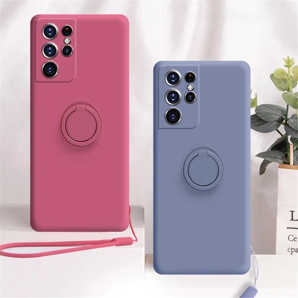 Ốp Điện Thoại Có Nhẫn Nam Châm Silicon Lỏng Cho Samsung Galaxy S22 Ultra S20 FE S21 S9 S10 Plus Note 20 Ultra 10 Plus Ốp