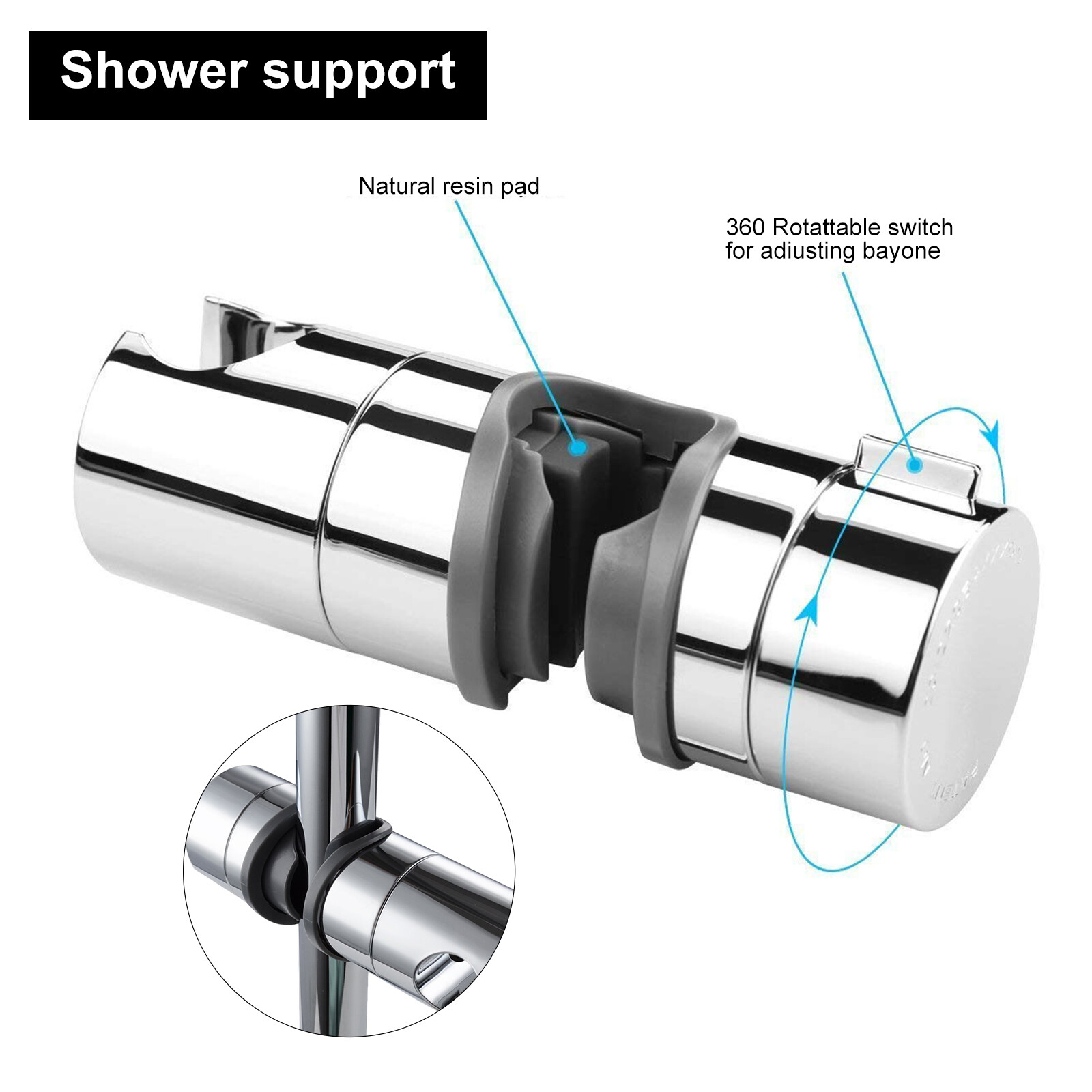 Hand Shower Bracket Adjustable 18-25 mm Rail Head Bracket Holder for Slide Bar