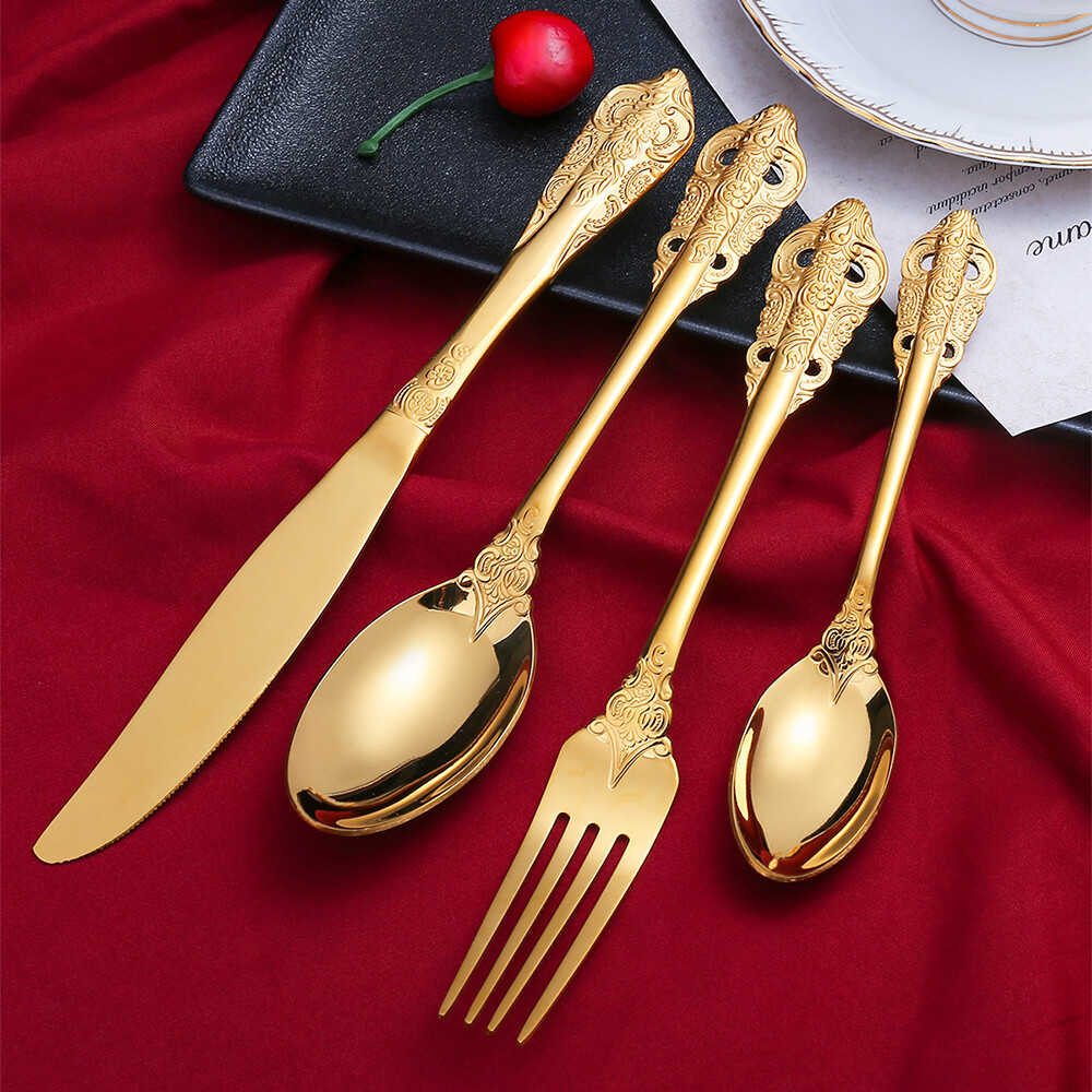 Luxury Tableware Engrave Spoon Fork Stainless Steel Tableware Western Cutlery Western Tableware Retro Tableware