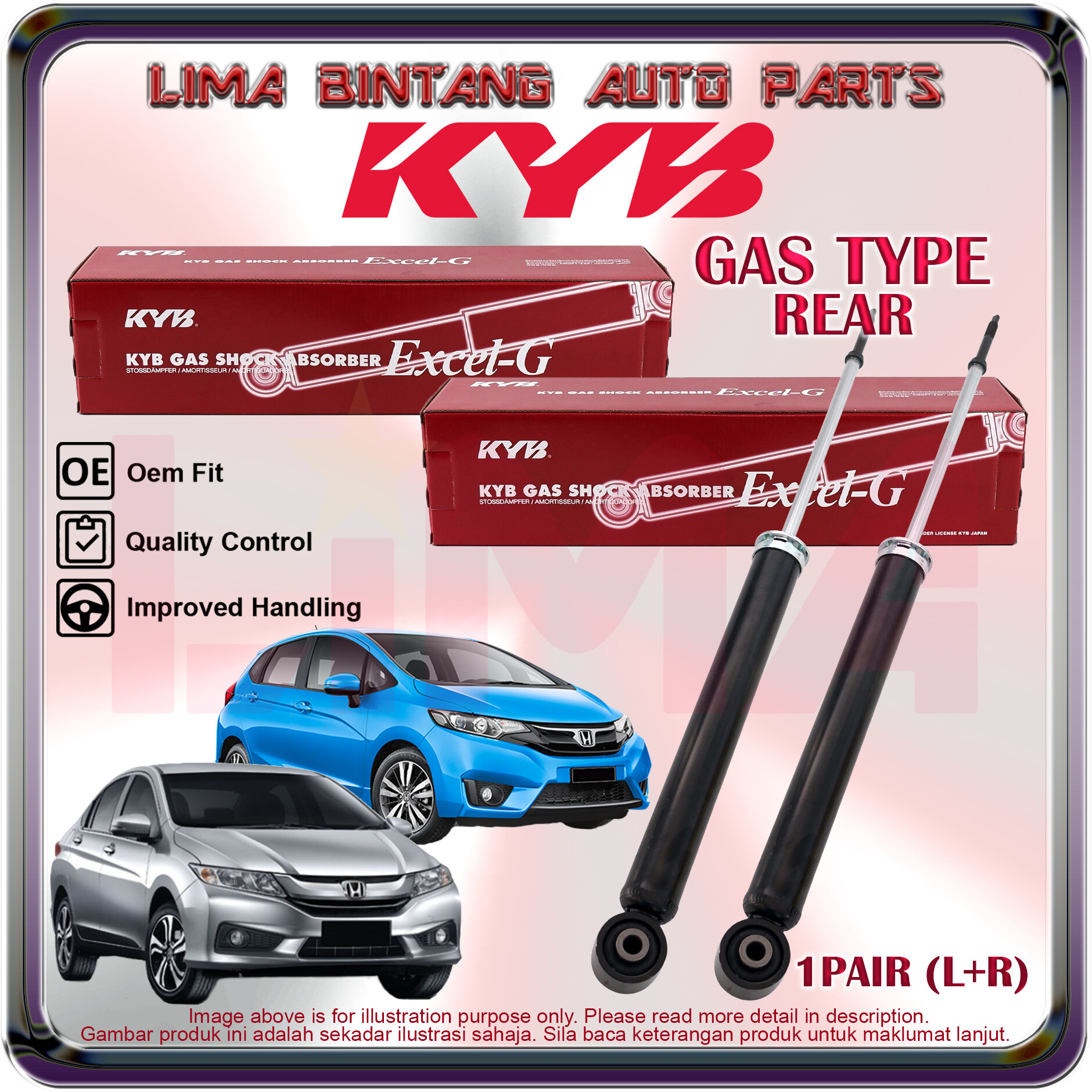 1pair Honda City T9a Gm6 Jazz Gk T5a Rear Shock Absorber Gas Kayaba Kyb 2014 2019 Lazada