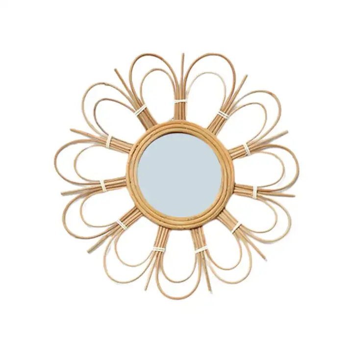 Dressing Mirror Literary Retro Rattan Art Deco Round Makeup Literary Retro Rattan Art Deco Round