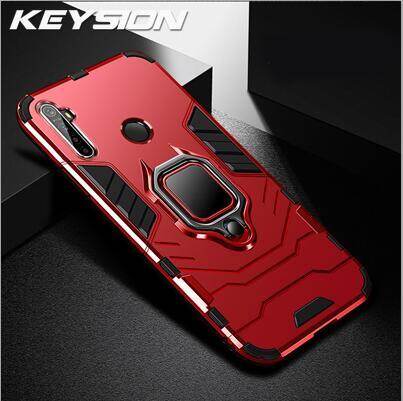 KEYSION Shockproof Armor Case for OPPO Realme 6i 6 Pro Ring Stand Bumper Silicone + PC Phone Back Cover for Realme C3 5i 5 Pro