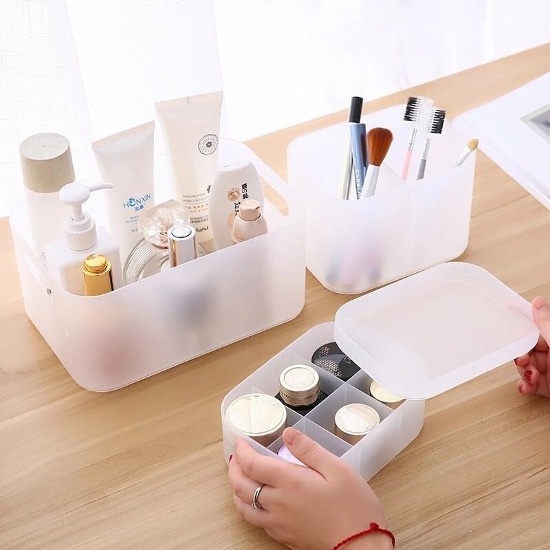 Hộp Nhựa Trong Suốt Mờ Đa Năng, Dành Cho Mỹ Phẩm, Ngăn Kéo Trang Điểm Hộp Đựng Đồ Để Bàn Có Nắp