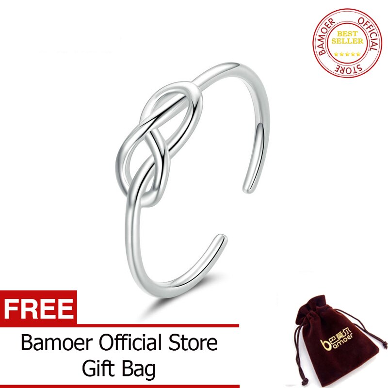 BAMOER Authentic 925 Sterling Silver Geometric Infinity Symbol Finger Rings for Women Engagement Statement Jewelry BSR143