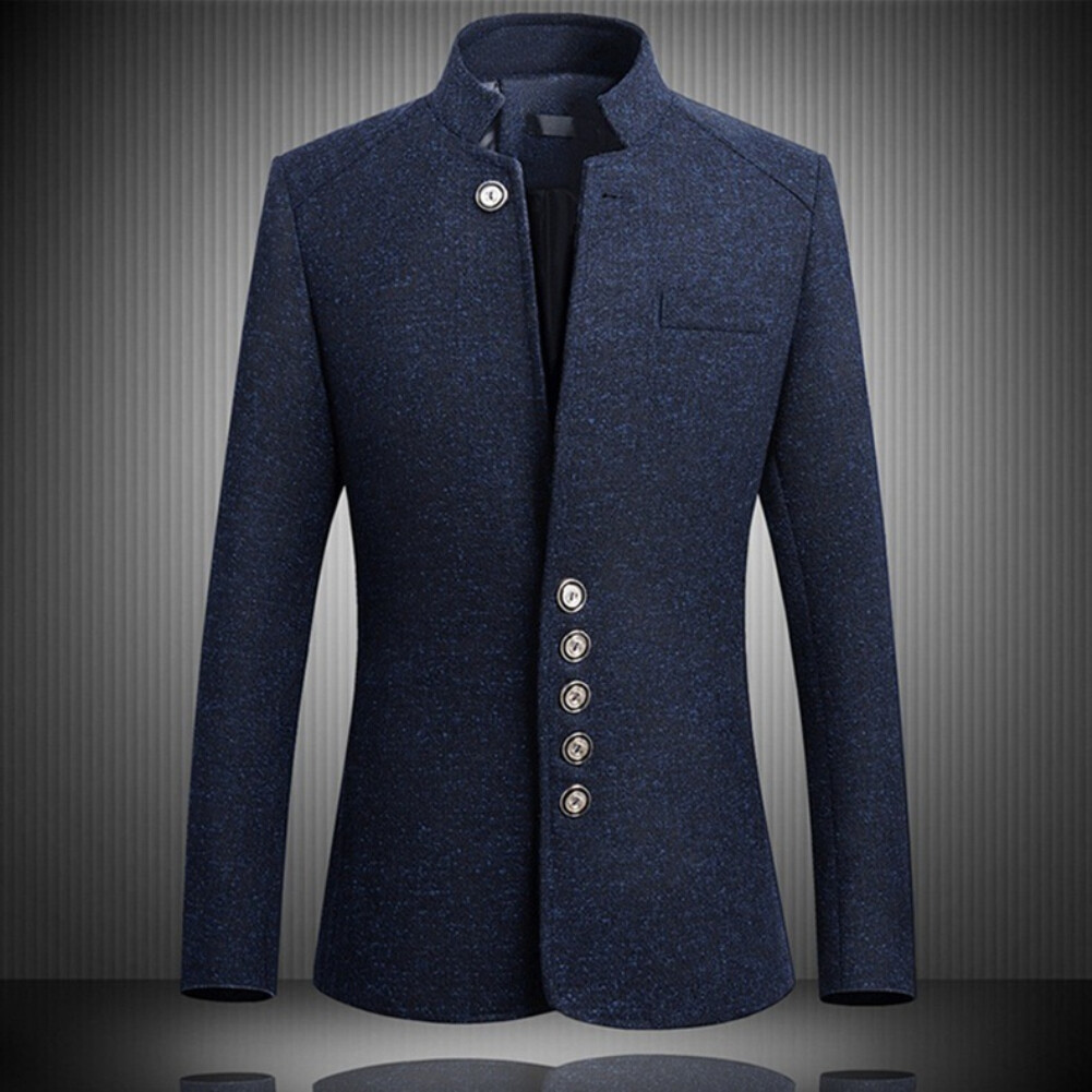 Benferry Men Solid Color Long Sleeve Stand Collar Single-breasted Plus Size Slim Blazer