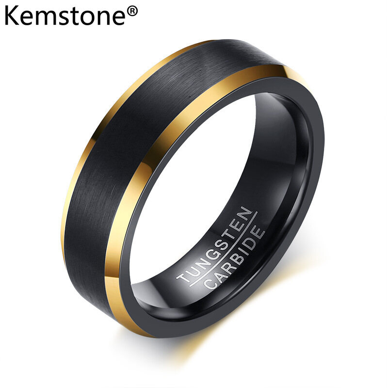 Kemstone Fashion 6MM Gold Banded Matte Finished Tungsten Steel Rings for Men
