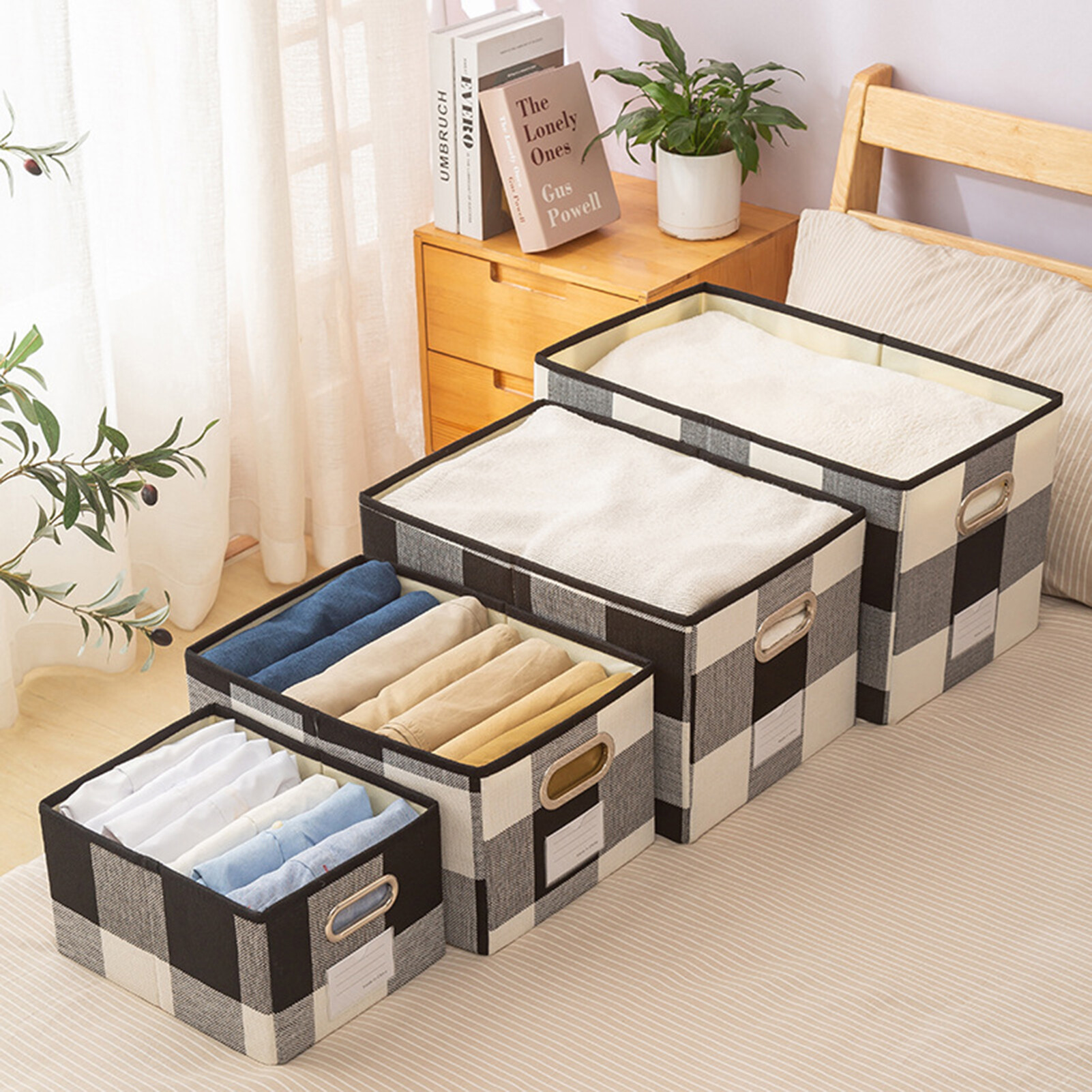 rego001 Clothes Organizer Large Capacity Space-saving Fabric Multi-functional Office Documents Magazines Box Household Supplies Fancy Storage Box