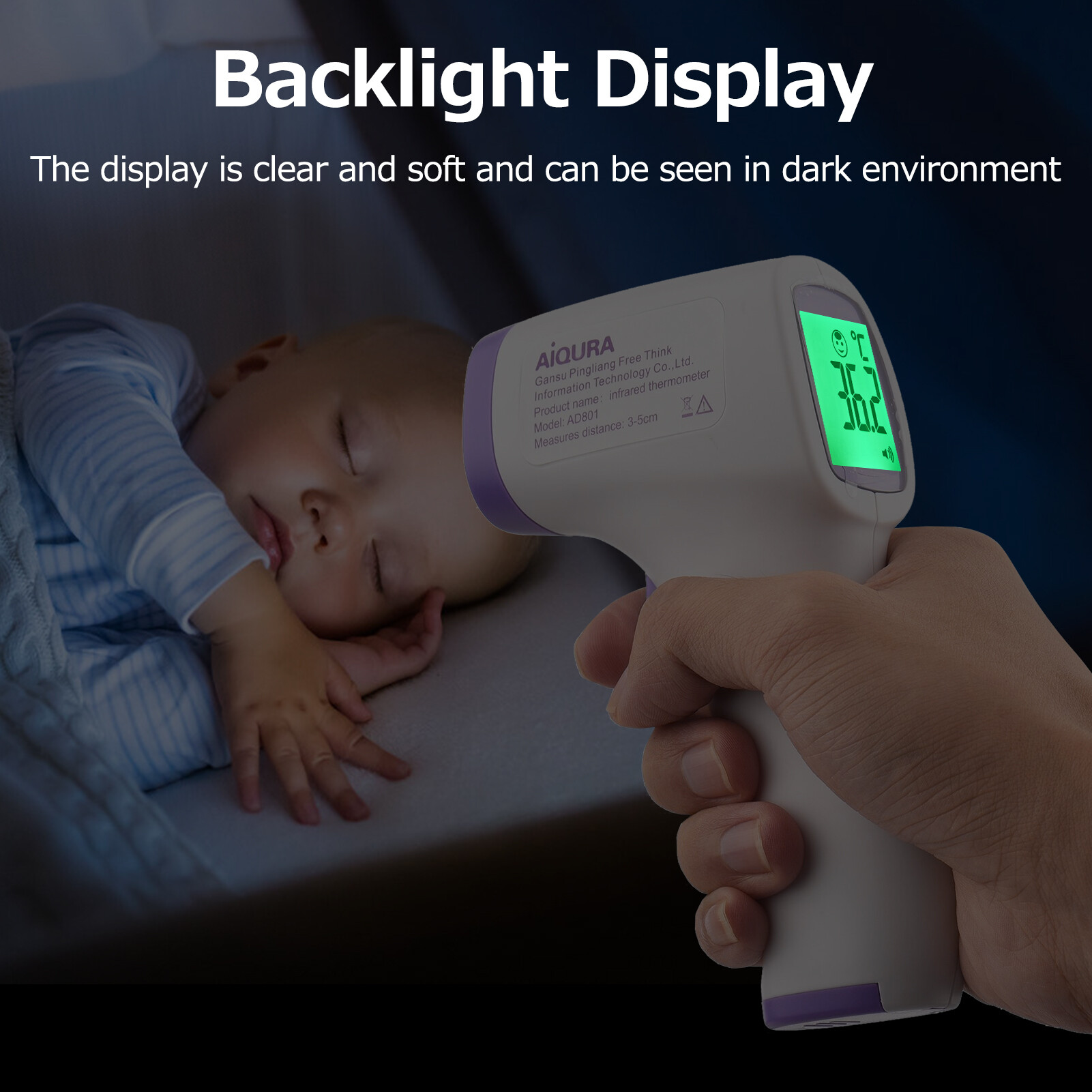 Smart Sensor LCD Digital Infrared Forehead Therm-ometer Non-Contact IR Ther-mometer Handheld Digital Tem-perature Measuring Gauge Fever Alarm Dual Tem-perature Mode 16-Group Memory °C/°F Switch for Baby/Adult