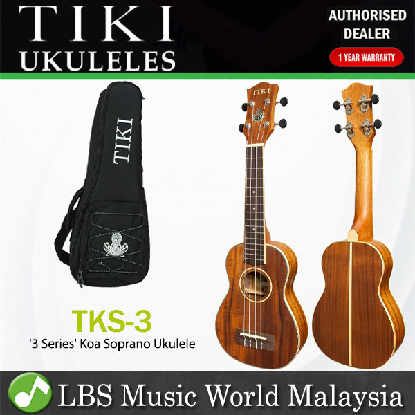TIKI TKS-3-NST Koa Wood Soprano Ukulele With Gig Bag - Natural Satin (TKS3) Malaysia