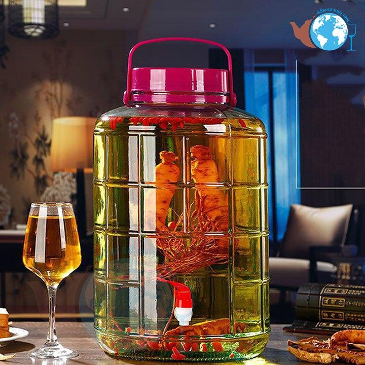 [HCM]Bình Ngâm Rượu Thủy Tinh 10 Lít Quai Xách - Có Van