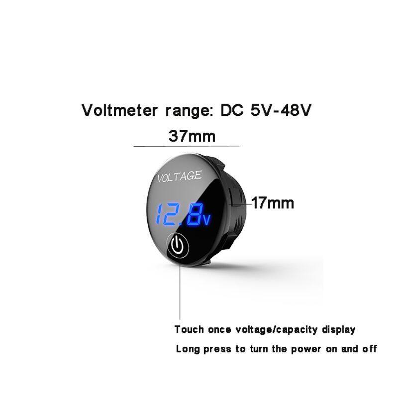 Car Motorcycle DC 5V-48V LED Panel Digital Voltage Meter  Battery Capacity Display Voltmeter with Touch ON OFF Switch