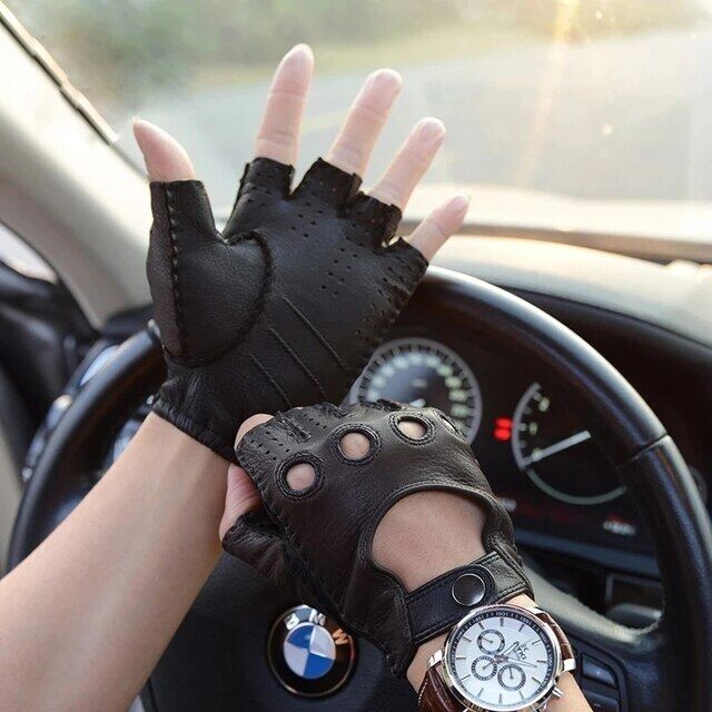 Men Leather Suitable For Gloves Unlined Goatskin Suitable For Gloves For Male Mitten Half Fingerless Suitable For Gloves Fingerless Fitness Non-Slip Driving Suitable For Gloves Man