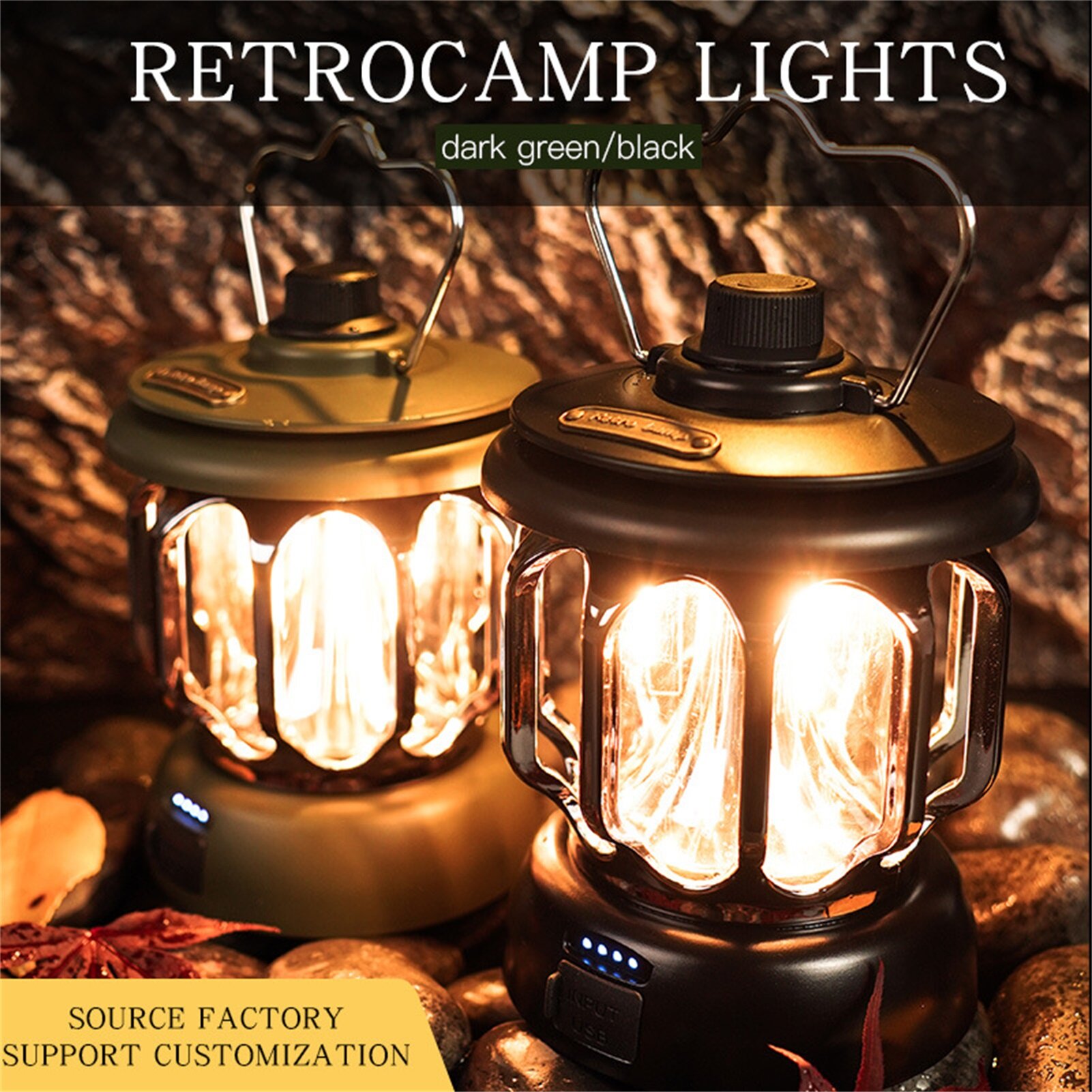 Ghxdryuru Camping Light Retro Rechargeable with Handle Waterproof Multifunctional Dual Light Source USB Charging High Brightness LED Emergency Lantern Lamp for Outdoor Outdoor Light Retro