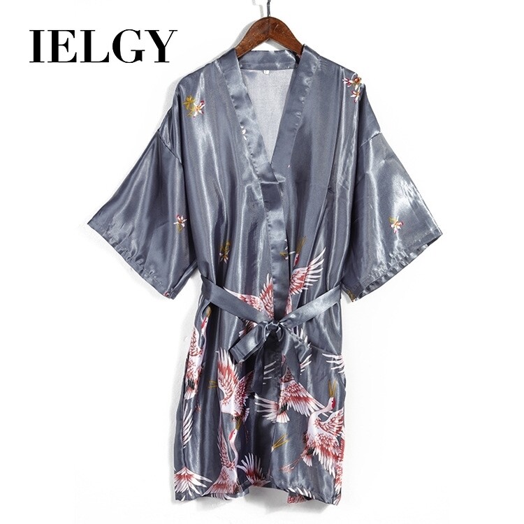 IELGY Women's Silk Crane Bathrobe