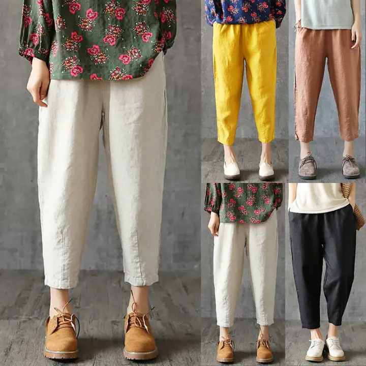 Plus Size Cotton Linen Trousers Women 
