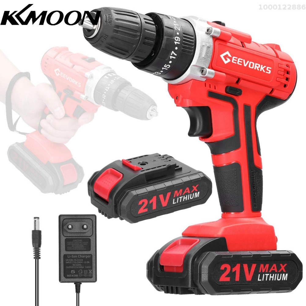 KKmoon Household Multifuctional 21V Electric Drill 3 Working Modes 2 Speed Control Stepless Speed Regulation Rotation Ways Adjustment 25 Gears of Torques Adjustable Lithium Screwdriver