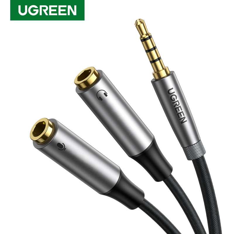 UGREEN 3.5mm Male to 2 Port 3.5mm Female Audio Stereo Y Splitter Cable Adapter for Earphone Headphone Headset and Microphone Black