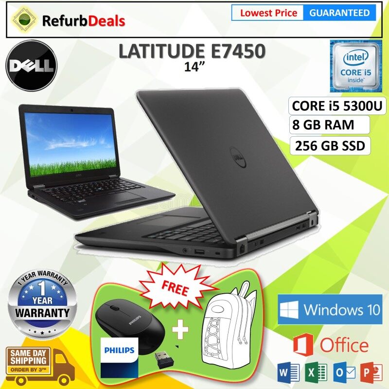 DELL LATITUDE E7450 (SLIM) CORE i5 5300U / 8 GB RAM / 256 GB SSD / 14.1 SCREEN - DELL LATITUDE E7450 SLIM NOTEBOOK / REFURBISHED Malaysia