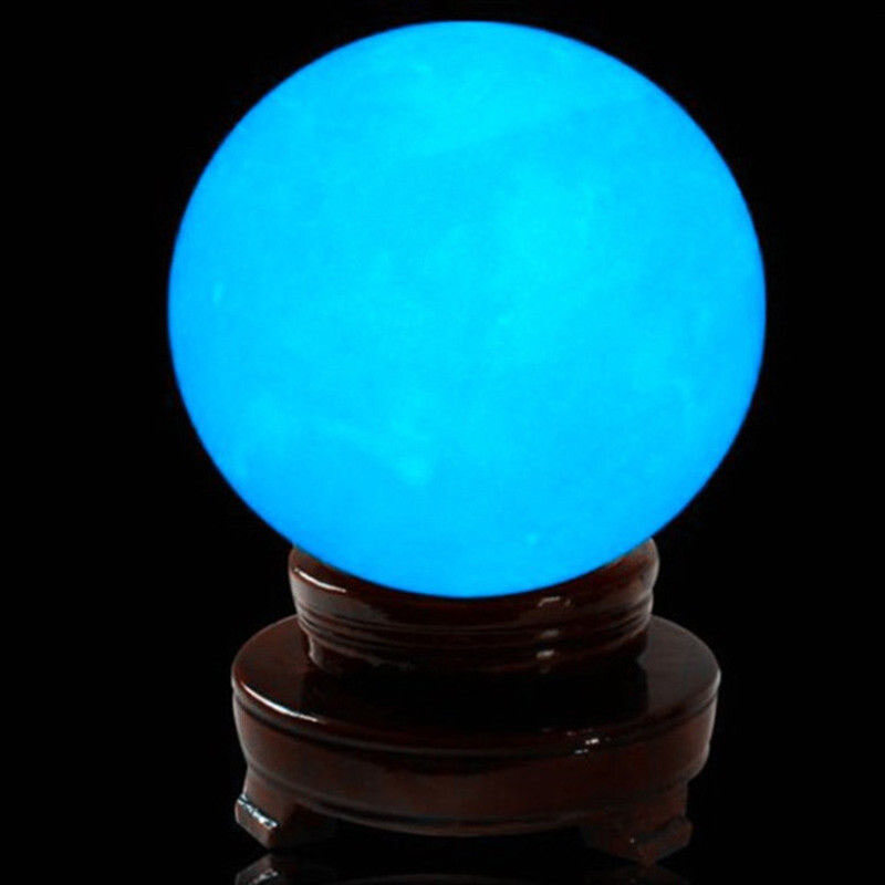 BOKALI 1PCS 35MM Blue Glow In The Dark Luminous Quartz Crystal Sphere Ball With Base