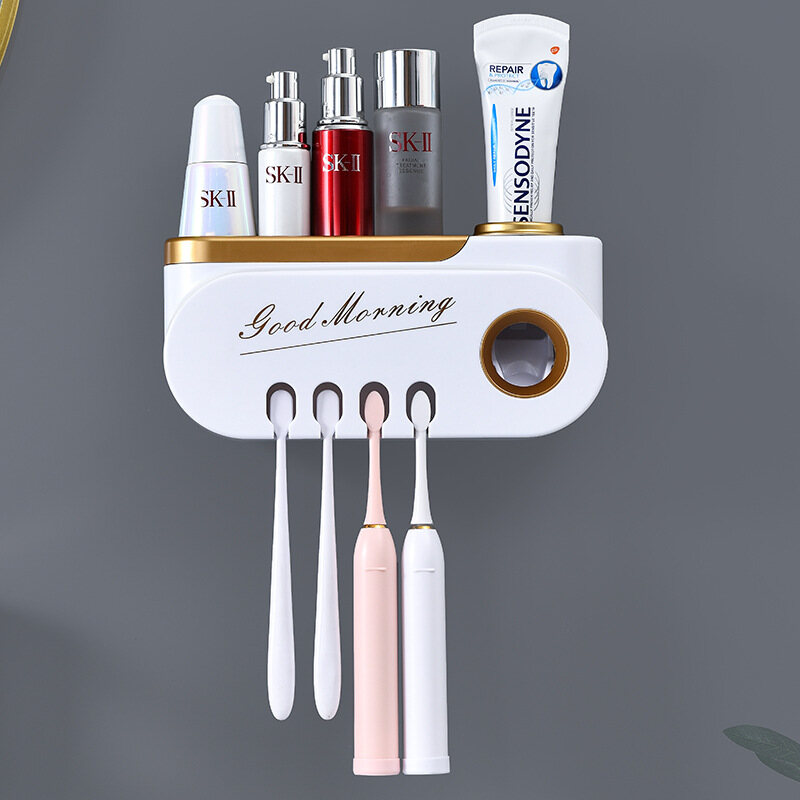 Light Luxury Toothbrush Holder Uv Disinfection Toothbrush Rack Automatic Toothpaste Dispenser Wall Hanging Box Bathroom Storage