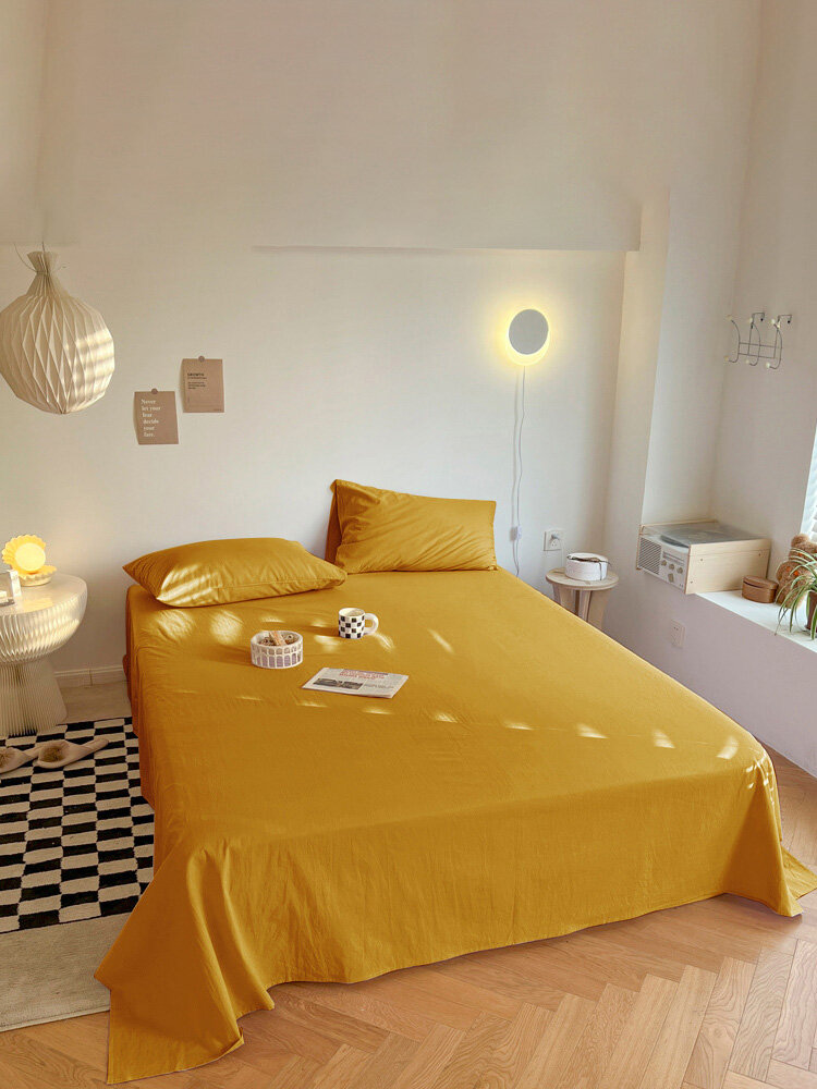 Solid color single sheet 1.5m summer student dormitory single sheet tatami washed cotton pillowcase home textile