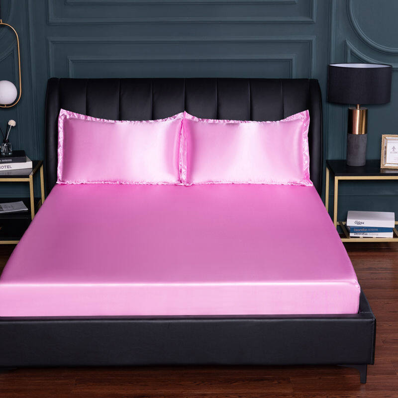 Satin Silk Fitted Sheet High-End Solid Color Mattress Cover Elastic Band Bed Sheet Bedsheet 180x200CM