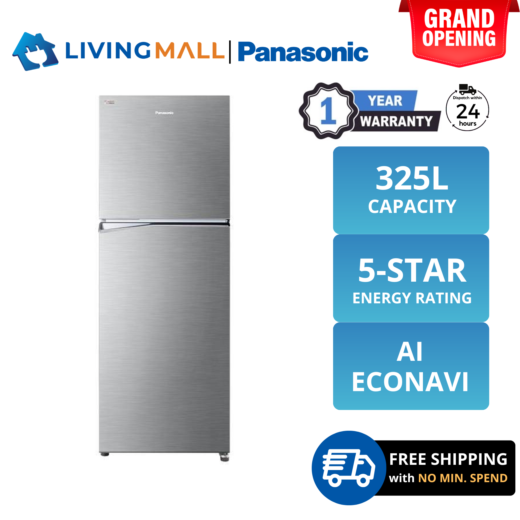 PANASONIC NRTV341 325L 5 STAR INVERTER ENERGY SAVING 2DOOR TOP
