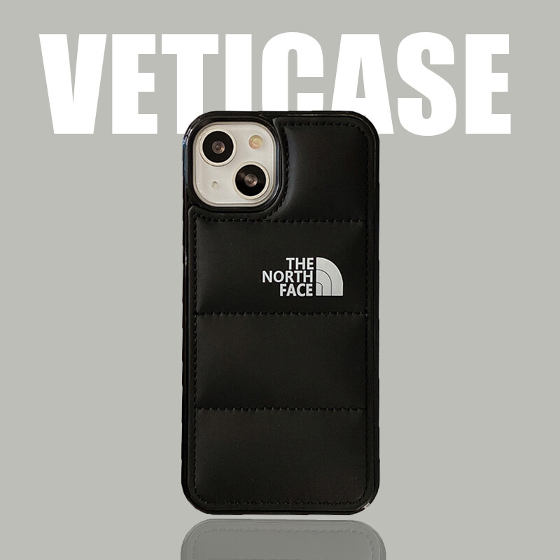 Simple North Down Jacket Phone Case for Apple IPhone 15 14 13 12 11 Pro Max X XS Max XR Plus Leather Soft Silicone Protective Back Cover Mobile Cases Black White