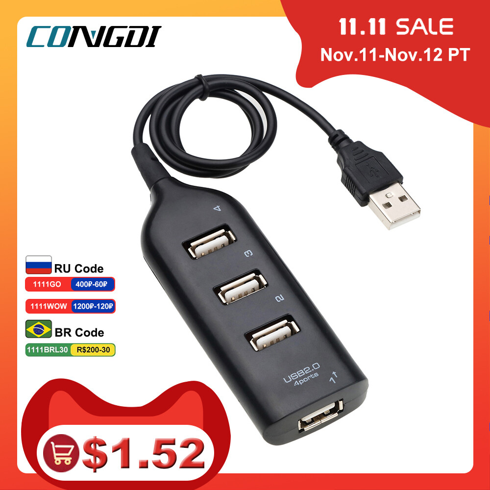 High Speed Usb Hub, 4 Port Splitter, Usb Adapter Mini Hub Laptop Computer Pc For Socket, Mac Windows for Notebook