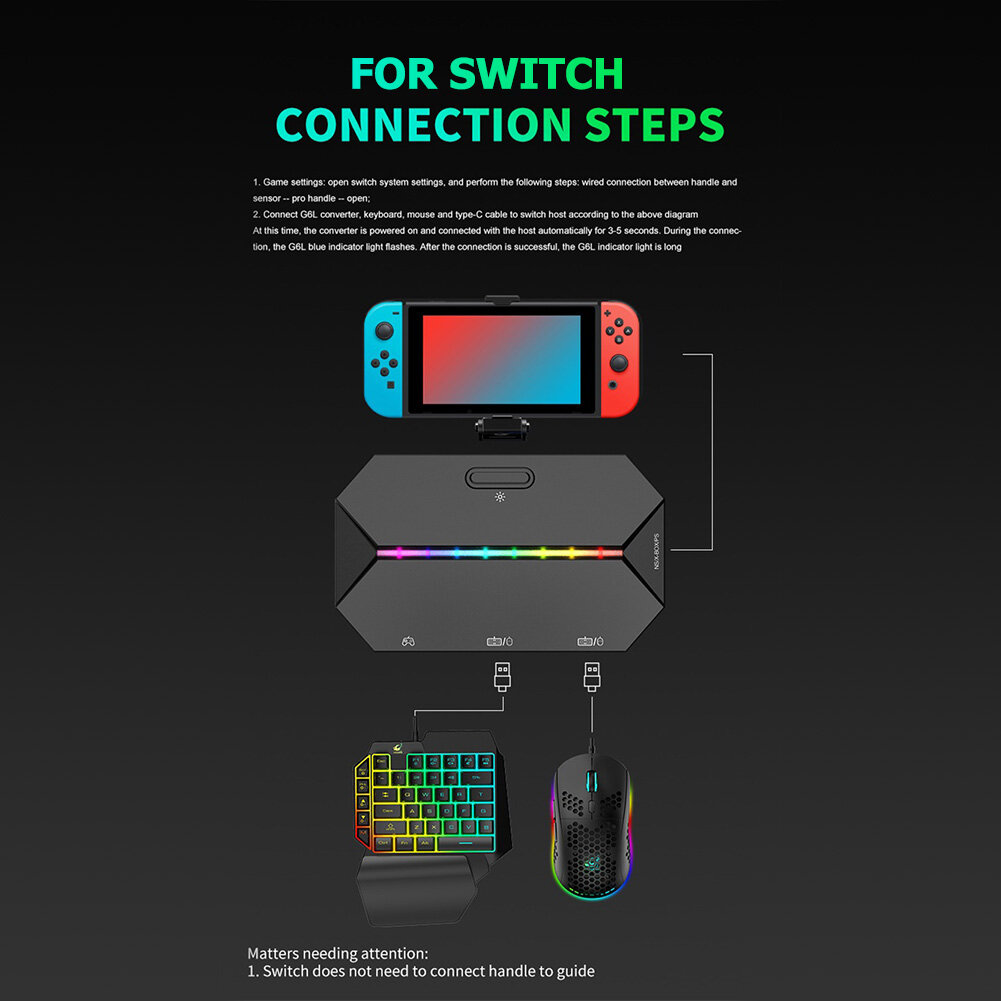 G6L Gaming Keyboard Mouse Converter Controller Adapter for Switch Xbox One PS3 Accessories