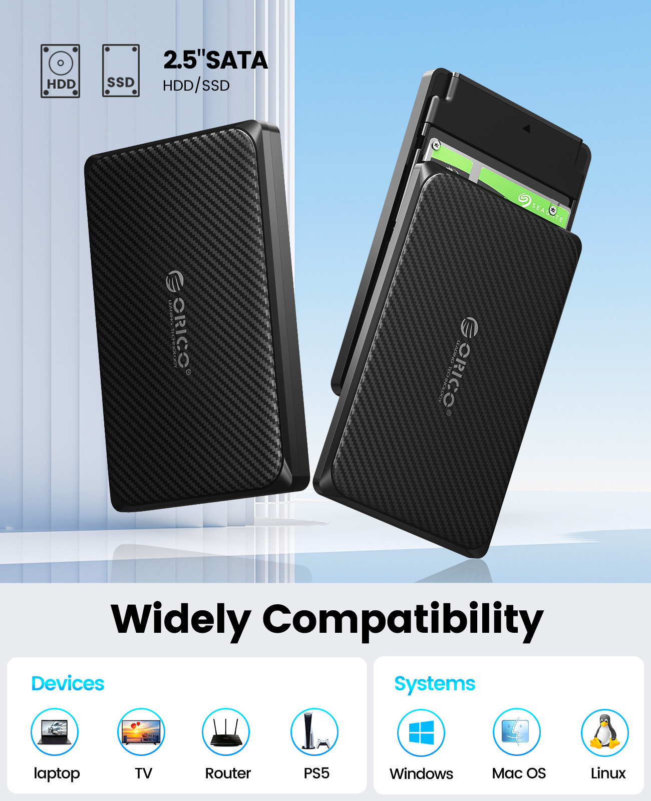 ORICO Hộp Đựng Ổ Cứng SATA 2.5 Inch Sang USB 3.0/Type-C Hộp Đựng Ổ Cứng Gắn Ngoài USB3.0 MicroB Hộp Đựng SSD UASP Tốc Độ Cao Cho WD Seagate (2189U3-V1)