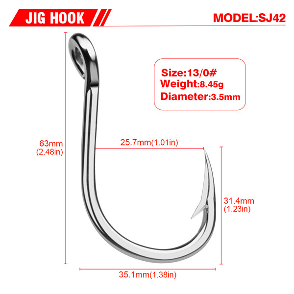 Proberos stainless steel jigging fishing hooks 1/0#-13/0# saltwater single hook barbed fishing tackle strong jig bait assist hook sj42