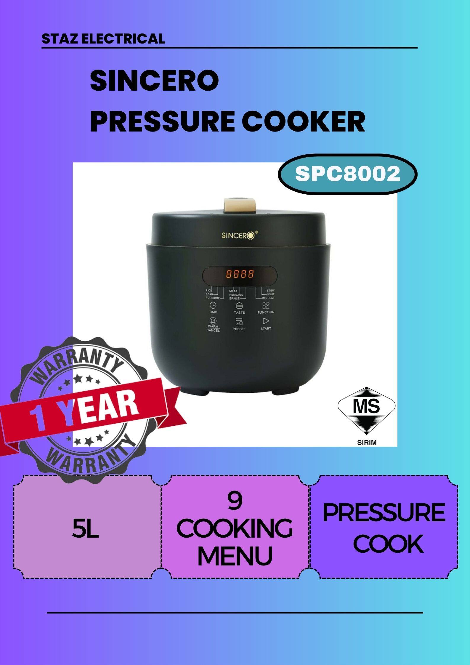 Sincero Pressure Cooker 5L (SPC8002) Lazada