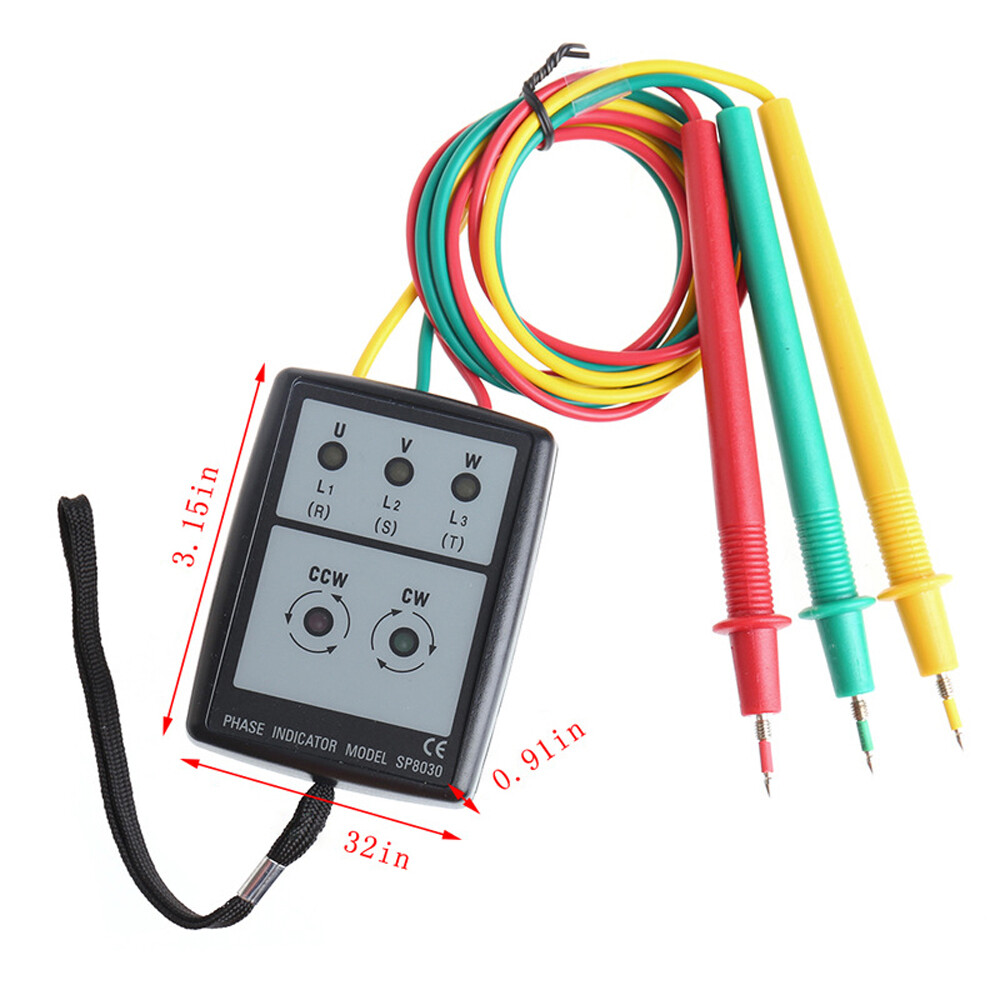 3-Phase Alternating Current Phase Meter Portable Phase-sequence Tester Digital Phase-order Indicator Phase Sequence Detector Current Tester with LED Indicator Buzzer