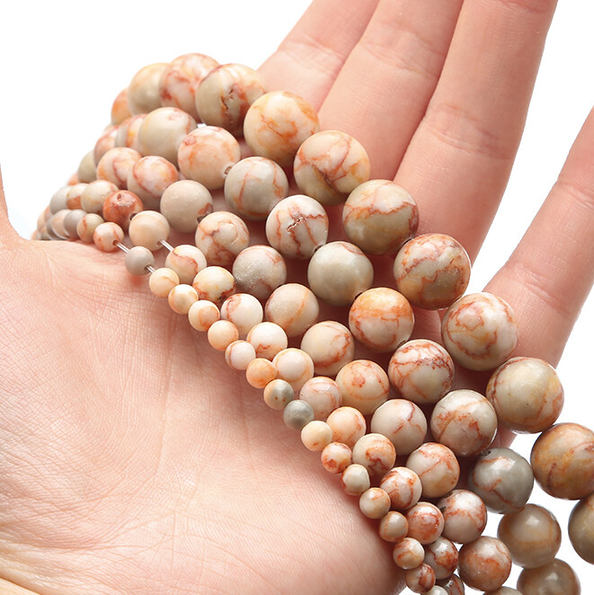 4/6/8/10/12mm Natural Stone Beads Red Network Stone Loose Round Beads For Jewelry Making DIY Bracelet Necklace Earring Jewelry Accessories About 15''（38cm）