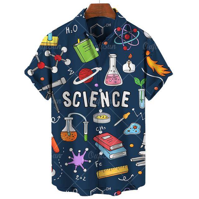 Hawaiian Shirt 3D Print Funny Short Sleeve Tops Science Experiment Pattern Tees Oversized Shirts Summer Fashion Men's Clothing
